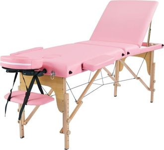 Yaheetech Lettino Massaggio Portatile Pieghevole a 3 Zone in Legno Faggio per Fisioterapia Portata 250 kg Altezza Regolabile Poggiatesta e Braccioli Rimovibili