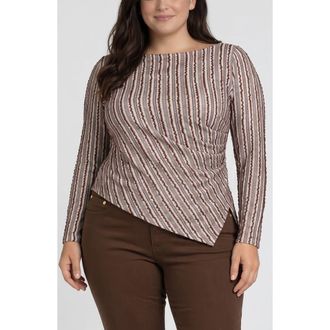 Liverpool L.A. Striped Asymmetrical Hem Boat Neck Top in Brown/ivory Strpe at Nordstrom, Size 1X