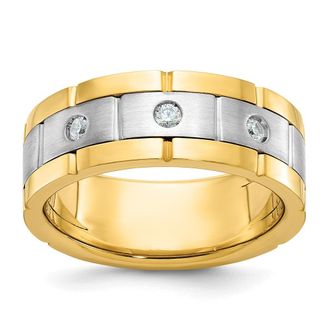 Diamond2Deal 14k Two-tone Lab Grown Diamond 3-Stone Band Ring 0.16Ct Clarity- VS Color- G-H