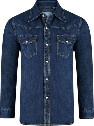 KAM Mens Long Sleeved Denim Shirts with Contrast Stitching in Indigo in 5XL