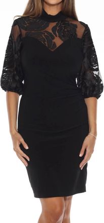 Joseph Ribkoff Gold Rose Appliqu&eacute; Sheer Yoke Bodycon Dress In Black