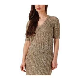 Twinset Gouden Glamour Top voor zonnige dagen - Dames - V-hals truien - Geel - XL - Linnen - Truien & Vesten