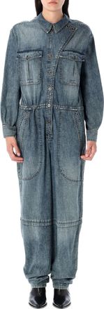 Isabel Marant Nadia Washed Denim Utility Jumpsuit