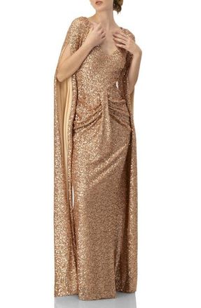 Ivonne Long Sleeve V-Neck Sequin Evening Dress with Slit in Light Pink at Nordstrom, Size 10