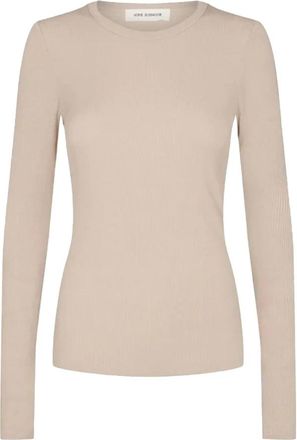 Sofie Schnoor Beige Strakke Blouse met Lange Mouwen - Dames - Longsleeves - Beige - L - Spandex - Tops