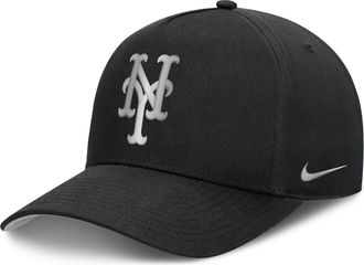 Nike New York Mets Rise Nike Mens Dri-FIT MLB A-Frame Trucker Adjustable Hat in Black | NB1E0FBPNME-HWD