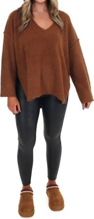 Mustard Seed Laidback Daze Oversized V-Neck Sweater In Camel