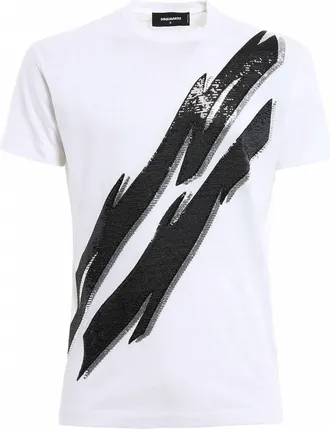 Dsquared2 Womens Sequined Embroidered T-Shirt In White