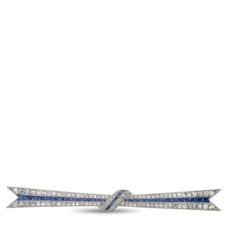 Luxury Bazaar 18K White Gold 2.10ct Diamond and Sapphire Art Deco Bow Brooch MF05-071626