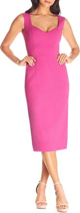 Dress The Population Elle Sweetheart Neck Sheath Midi Dress in Hibiscus at Nordstrom, Size Xx-Small