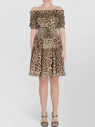 Dolce & Gabbana short leopard print poplin bardot dress