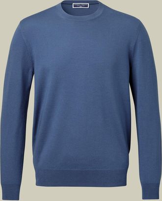 CHARLES TYRWHITT Pure Merino Crew Neck Wool Jumper - Steel Blue Size Medium by Charles Tyrwhitt