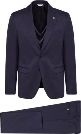 Manuel Ritz Slim saglia di lana stretch - Heren - Business pakken - Blauw - S - Wol - Kostuums