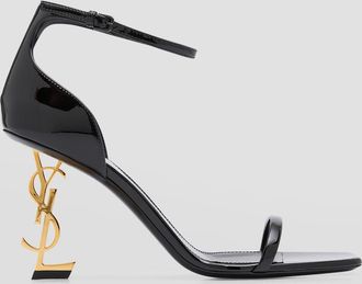 Saint Laurent 85mm Opyum YSL Patent Leather Sandals with Golden Hardware