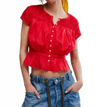 Free People Womens Gemma Embroidered Top In High Risk Red