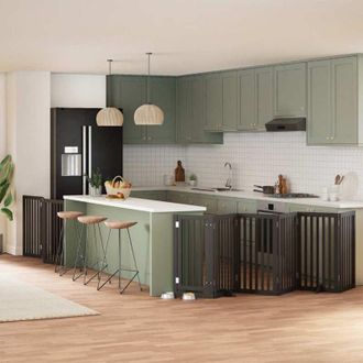 vidaXL Puerta Para Perros Plegable 9 Paneles Madera &Aacute;lamo Negra 450 Cm Vidaxl