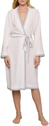 Eberjey Linen Blend Robe in White/Navy at Nordstrom, Size X-Small