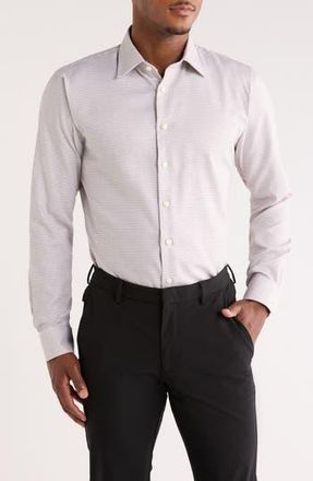 Nordstrom Trim Fit Microcheck Premium Non Iron Cotton Button-Up Shirt in Tan Stag Texture at Nordstrom Rack, Size 15.5