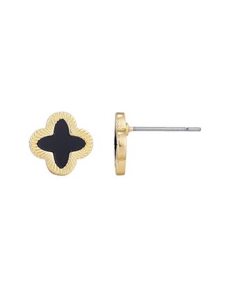 Adornia Adornia 14K Plated Fluted Edge Black Clover Stud Earrings