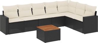 vidaXL Set De Sof&aacute;s De Jard&iacute;n 8 Piezas Y Cojines Rat&aacute;n Sint&eacute;tico Negro Vidaxl