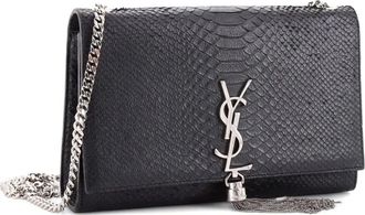 Saint Laurent Classic Monogram Tassel Python Embossed Leather Medium crossbody bag - Zwart