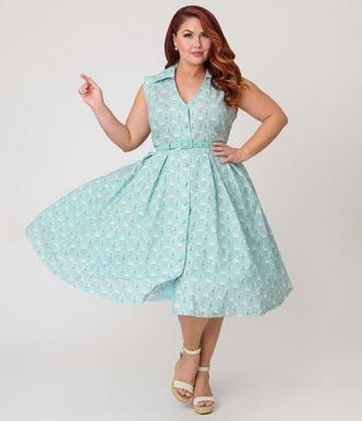 Unique Vintage Plus Size Shirt Swing Dress in Blue Goose Print at Nordstrom, Size 5X