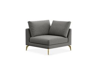 Castlery Lena Corner Sofa Customized, Dark Grey Performance Classic Twill, Brass Legs, Spill Resistant, Removable Covers for Sofas