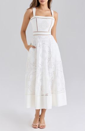 House of CB Ava Embroidered A-Line Dress in White at Nordstrom, Size X-Small
