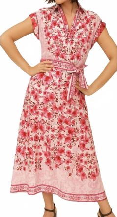 Celina Moon Short Sleeve Striped Floral Maxi Dress In Pink