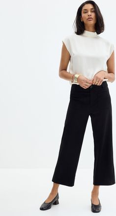 Contemporaine Womens Patch-pocket stretch twill pant Fit: Wide leg, high rise
