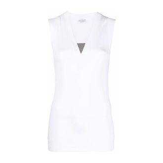 Brunello Cucinelli Brunello Cucinelli, Sleeveless Tops, female, White, Size: XS Ribbed Cotton Jersey V-Neck Top