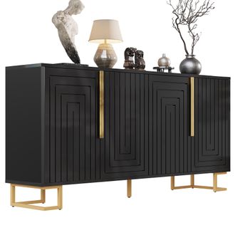 STILVORA Aparador Con 2 Puertas Y 4 Compartimentos, Estilo Moderno, En Mdf, 152&times;40&times;75 Cm, Negro