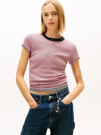 Tommy Jeans TJW SLIM ESSENTIAL RIB SS EXT Baumwollmischung, slim fit, figurbetont, in gerippter Struktur