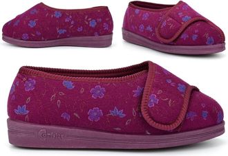 Generic Ladies Extra Wide Slippers Ladies Touch Fastening Slippers Size 4 Womens Extra Wide Slipper Size 9 Touch Fastening Slipper 4E Fitting Washable Rubber 