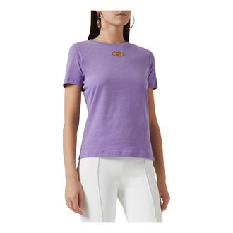 Elisabetta Franchi T-Shirts, female, Purple, Size: M Jersey T-shirt with logo plaque