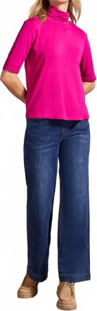 Tribal Fen French Terry Elbow Sleeve Top In Deep Magenta