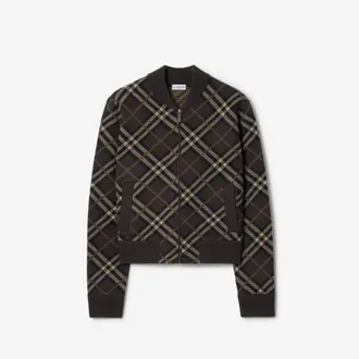 Burberry Check Wool Cashmere Bomber Jacket, Size: XXS