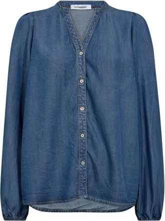 Co'Couture Overhemden, Dames, Blauw, M, Denim, Denim V-Shirt met V-hals