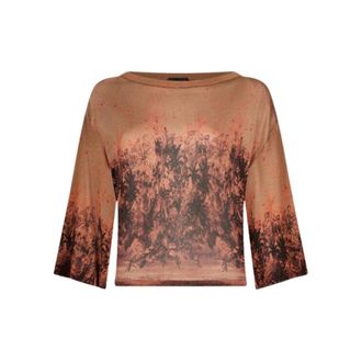 Liu Jo Round-neck Knitwear, female, Brown, Size: XS Ca6355 Printed Sweater