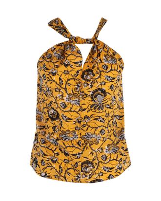 Isabel Marant Floral Print Halter Top in Yellow Cotton