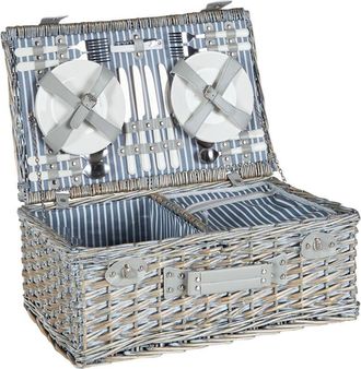 Beliani Beliani - Cesta De P&iacute;cnic Mimbre 4 Personas Bolsa Nevera Copas De Vino Cuberter&iacute;a Gris Figue