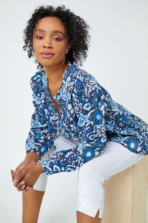 Roman Cotton Floral Print Tie Top