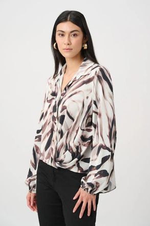 Joseph Ribkoff Recycled Satin Animal Print Draped Top in Beige/multi at Nordstrom, Size 12