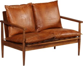 vidaXL Sof&aacute; De 2 Plazas Cuero Aut&eacute;ntico Con Madera De Acacia Marr&oacute;n Vidaxl