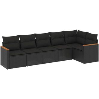 vidaXL Vidaxl - Set De Sof&aacute;s De Jard&iacute;n 6 Piezas Y Cojines Rat&aacute;n Sint&eacute;tico Negro