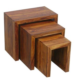 Jaipur Furniture Cube Nest Tables - Sheesham Wood - L30 x W50 x H45 cm - Honey Dark Finish in Brown