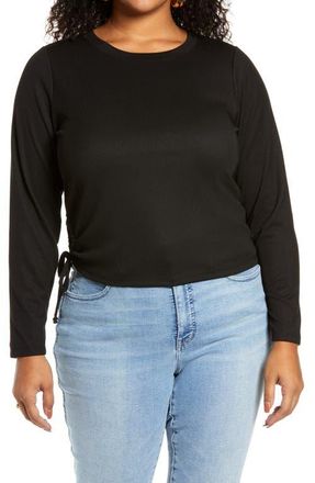 Open Edit Tie Side Long Sleeve Top in Black at Nordstrom, Size 3X