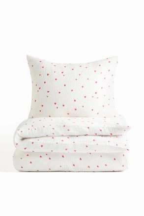 H&M Bettw&auml;sche aus Musselin - Weiss/Herzen