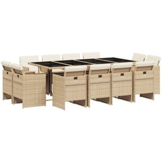 vidaXL Set Comedor De Jard&iacute;n Con Cojines 13 Pzas Rat&aacute;n Sint&eacute;tico Beige Vidaxl