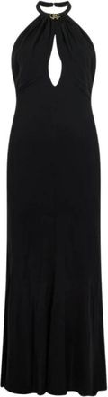 Roberto Cavalli Midi Jurk - Dames - Avondkleed - Zwart - M - Leer - Kleedjes